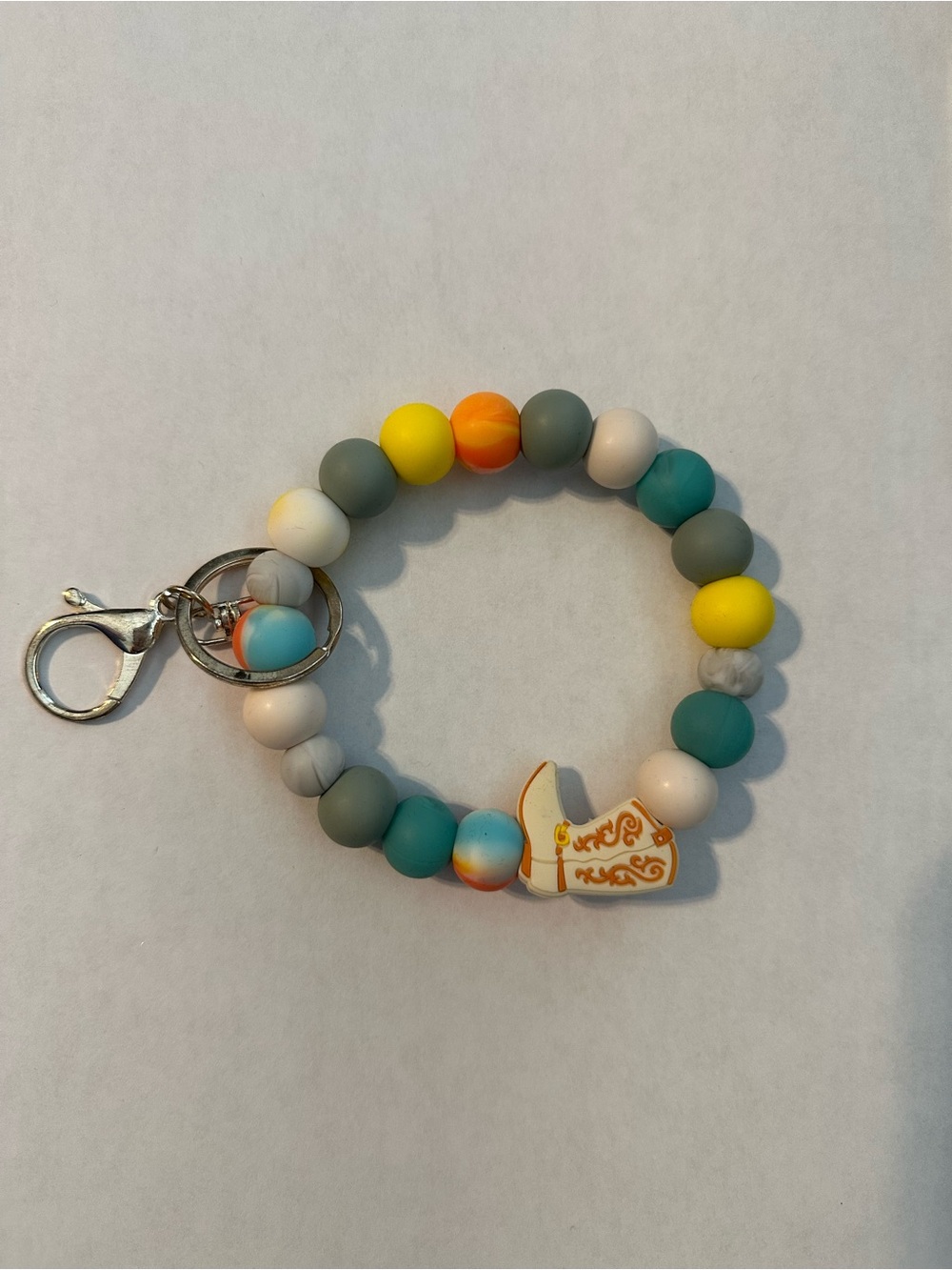 Handmade Beaded Keychain Bracelet with Cowboy Boot Charm - Multicolor
